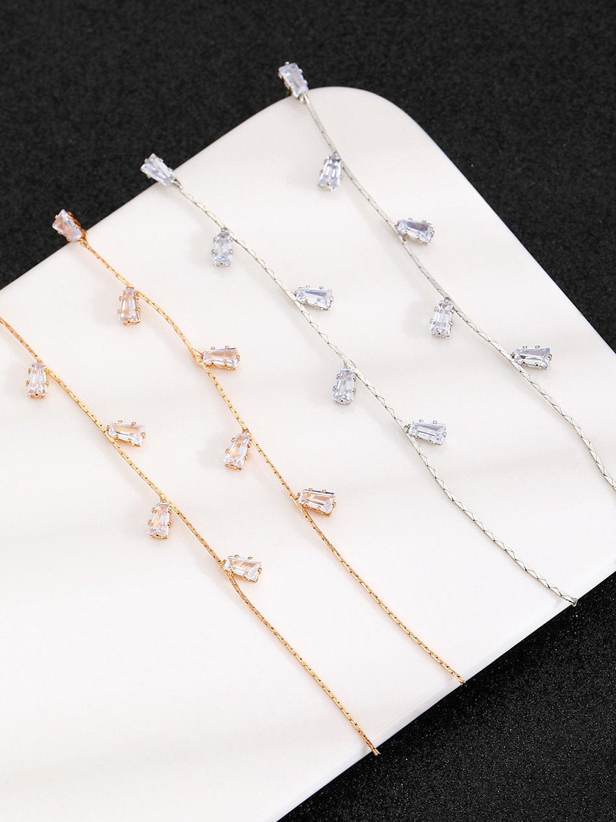 French Light Luxury Long Zircon Tassel Earrings