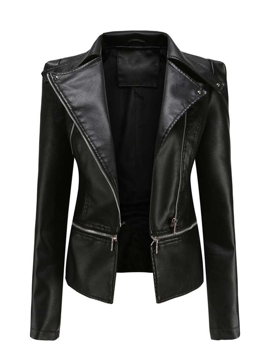 Women's Vintage Leather Jacket With Detachable Hem