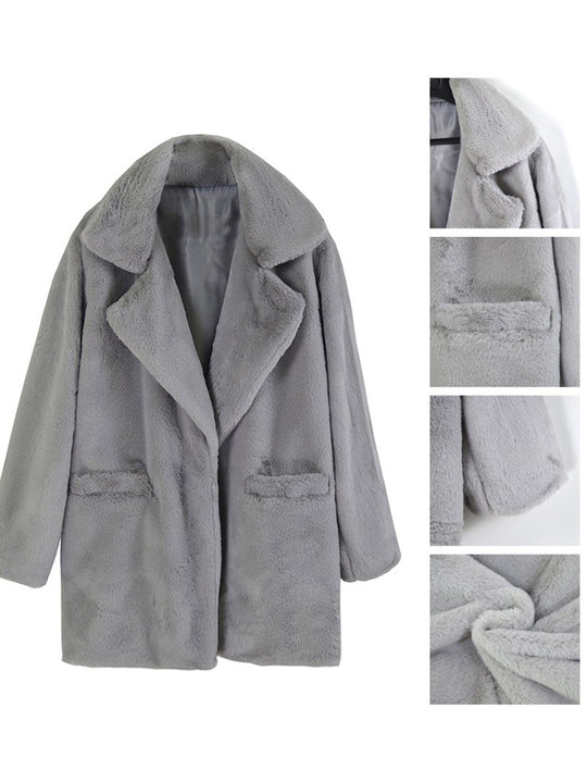 Plush Lapel Slim Fit Faux Fur Jacket