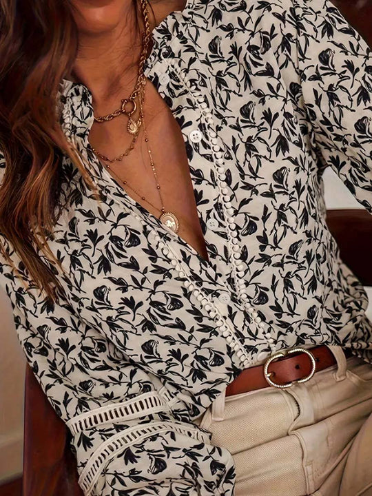 Women's V-neck lace printed chiffon Blouse