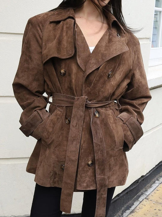 Fashion Suede Cropped Belted Jacket