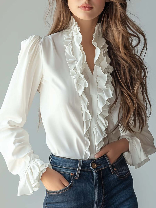 Women's Vintage Ruffle Trim Blouse