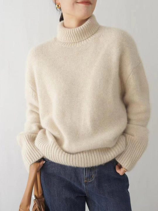 High Collar Solid Color Thick Cashmere Sweater