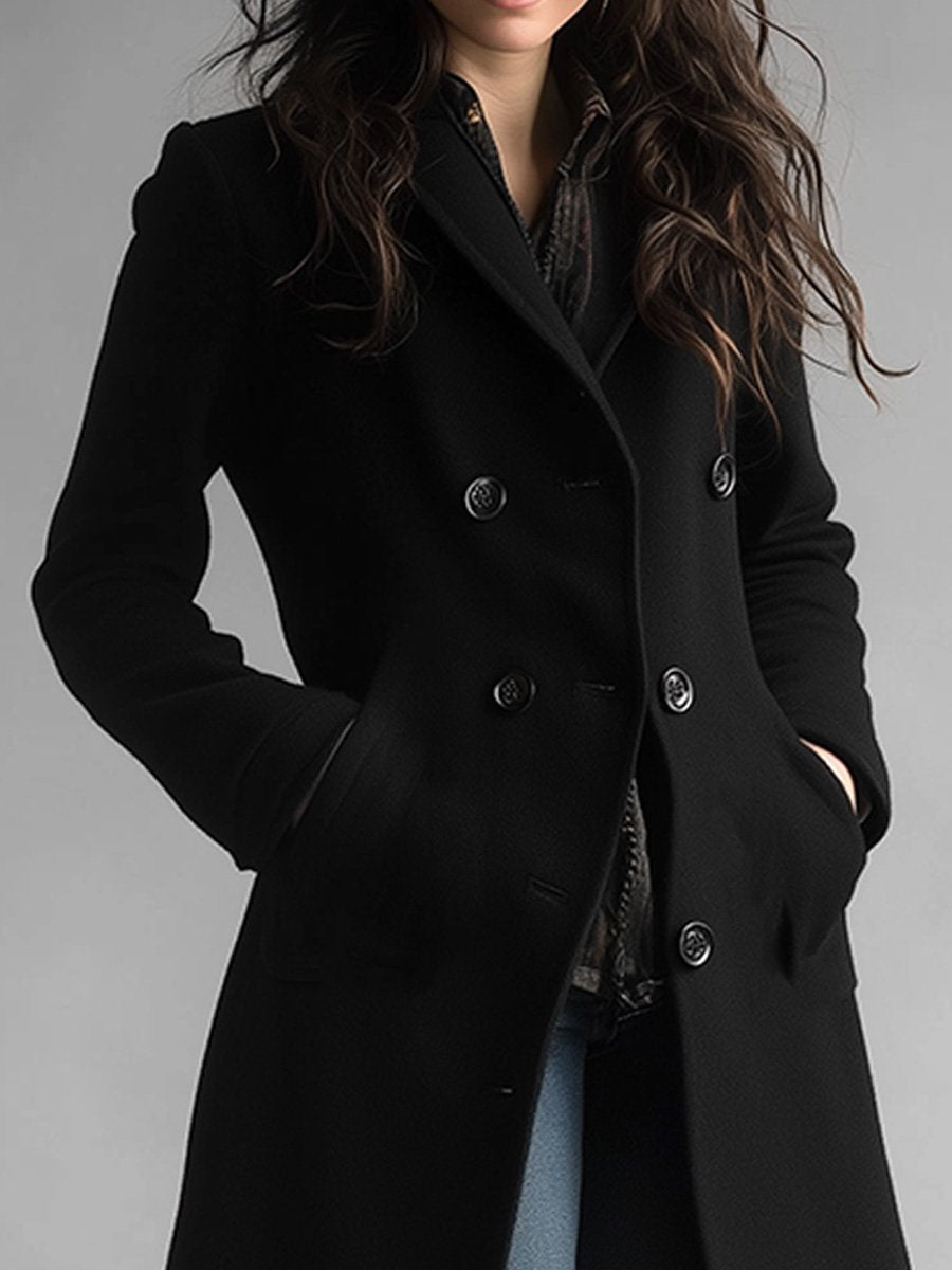 Casual Classic Thickened Pocket Midi Woolen Coat