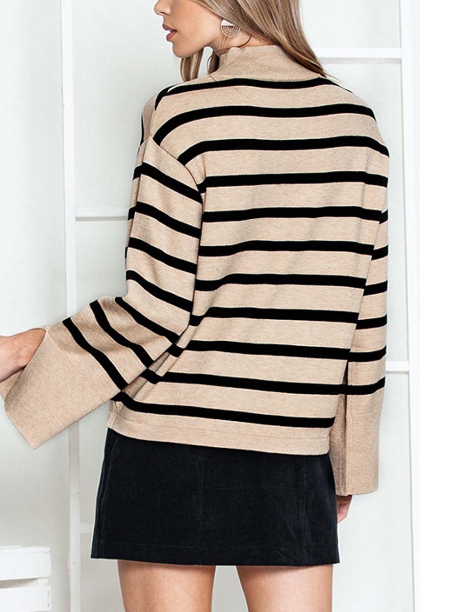 Women's Striped Turtleneck Knit Sweater