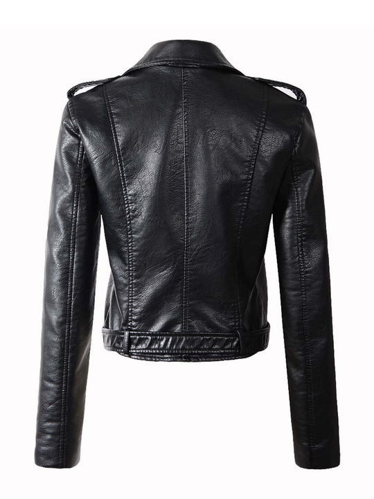 Women's Vintage Washed Diagonal Zipper Leather Biker Jacket