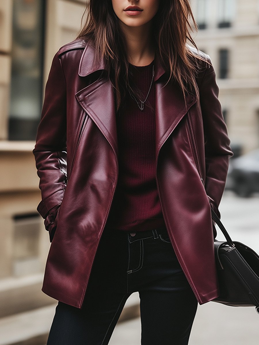 Fashion Retro Loose Lapel Leather Jacket