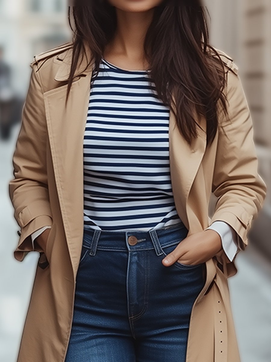 Casual Retro Classic Trench Midi Coat