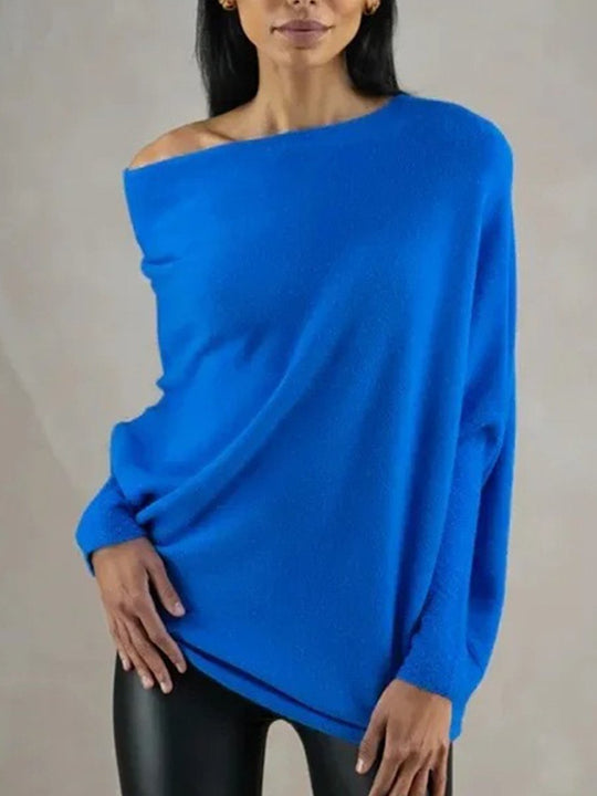 Solid Color Round Neck Comfortable Temperament Knitted Pleated Pullover