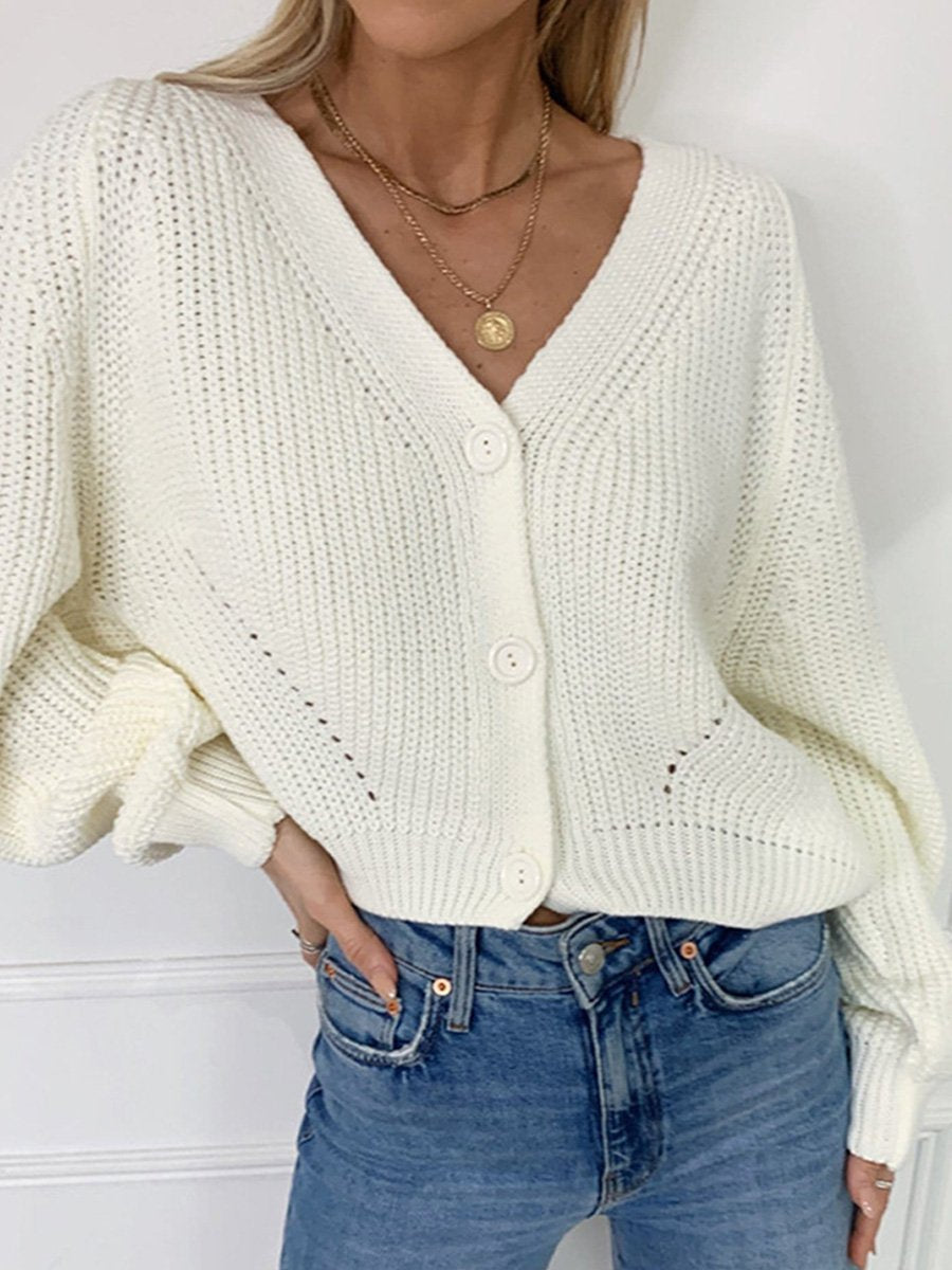 V-neck Basic All-match Daily Knitted Cardigan