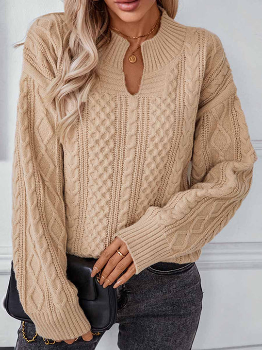 Solid Color Cable-Knit Longsleeved Sweater