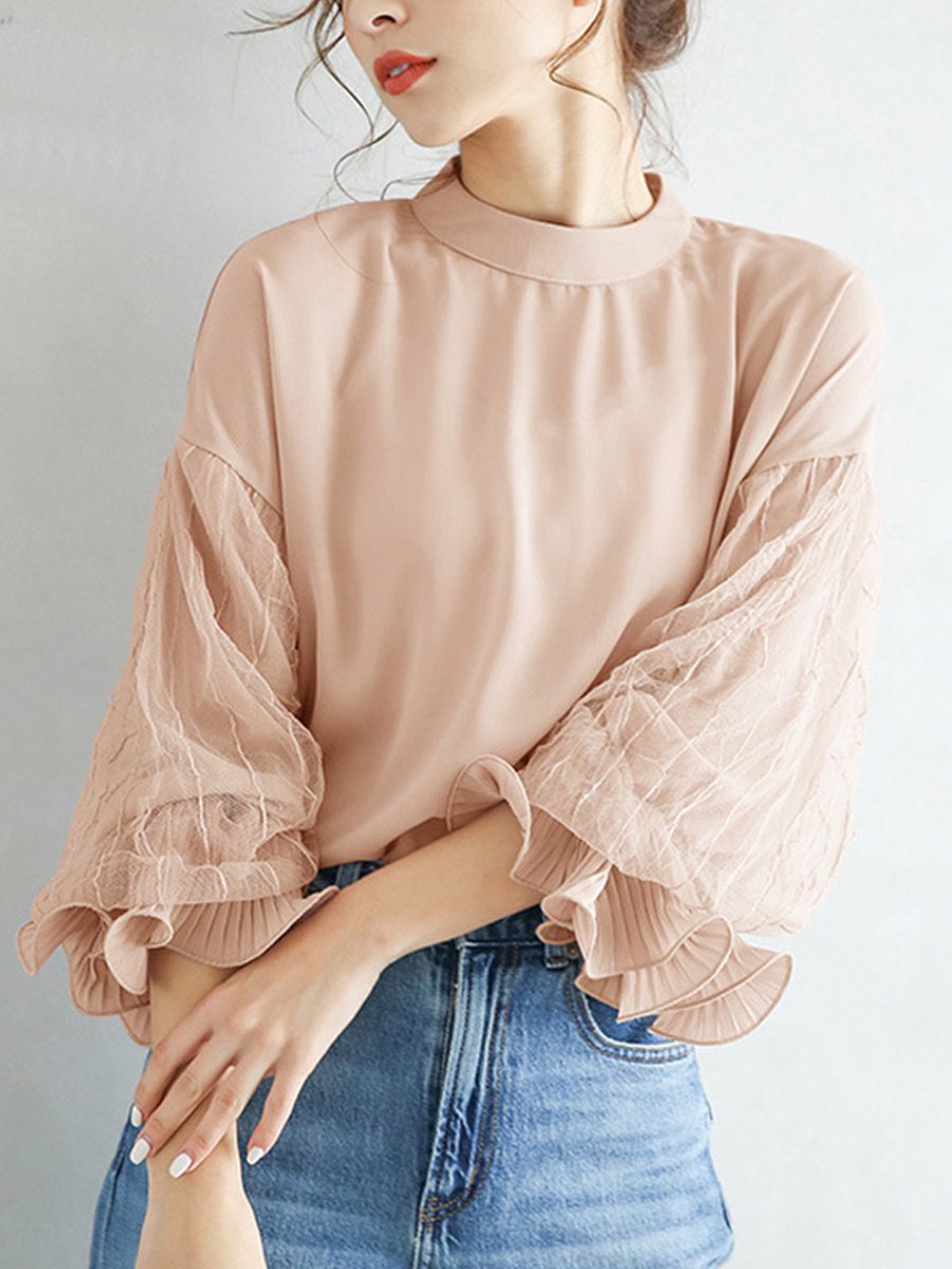 Loose Mesh Lantern Sleeve Shirt