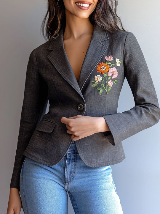 Minimalist Embroidery Cotton and Linen Blazer