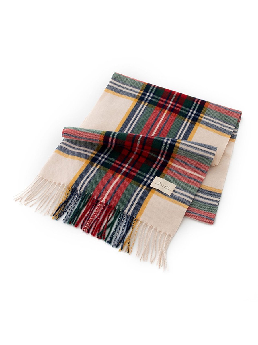 Christmas Plaid Warm Cashmere Tassel Scarf