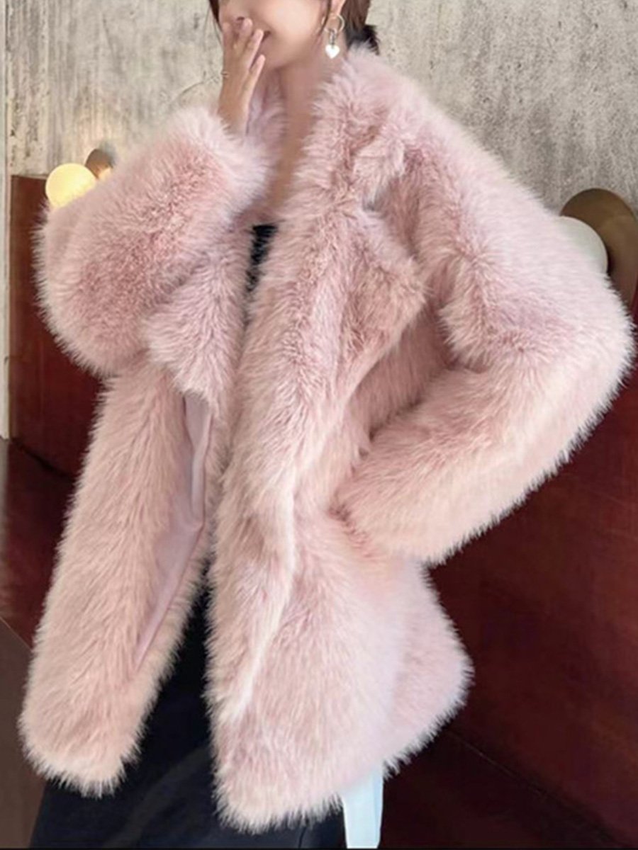 Comfortable and Versatile Fox Fur Mid-length Coat with Large Lapel