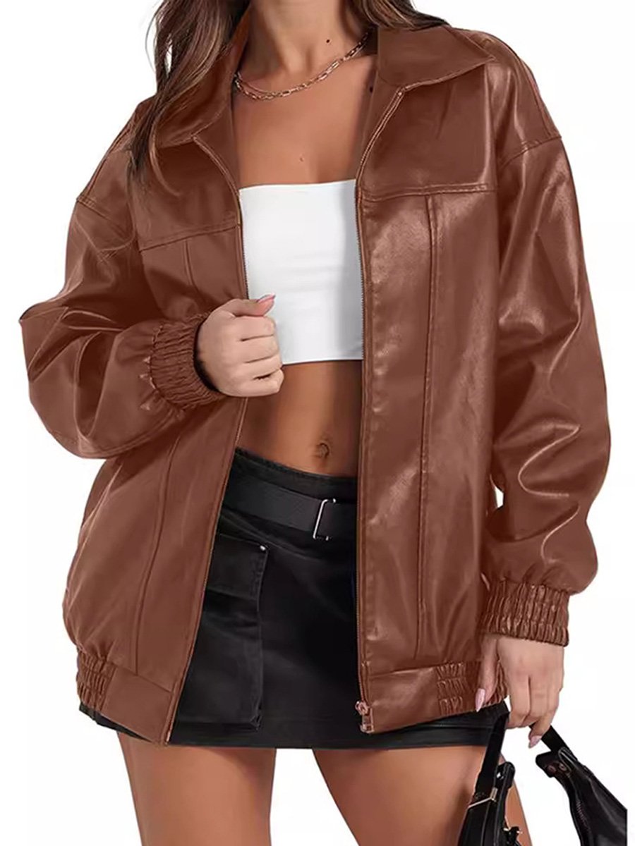 Trendy Versatile Lapel Relaxed Short Leather Jacket