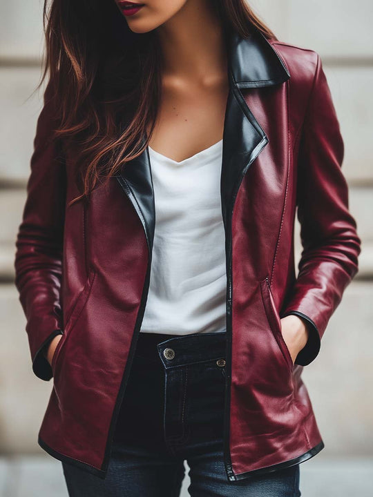 Women's Vintage Contrast Leather Jacket