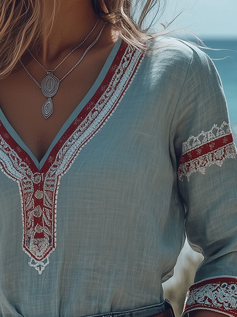 Boho Embroidered Cotton Blouse