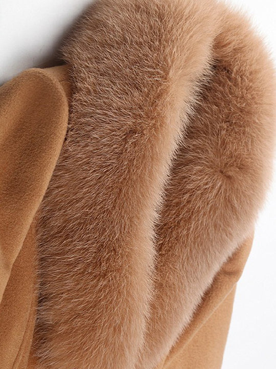 Fur Collar Slim Fit Mid-length Wool Coat