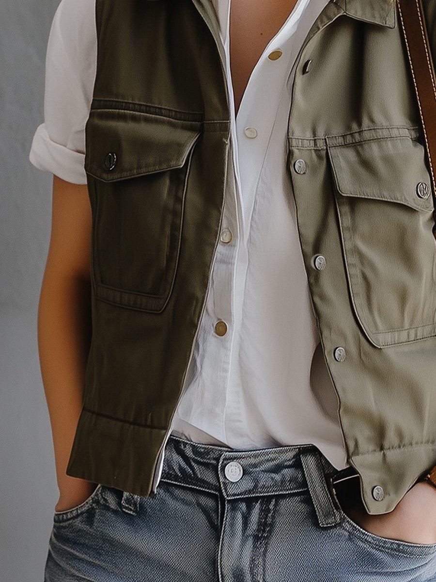 Casual Retro Multi-pocket Workwear Utility Waistcoat