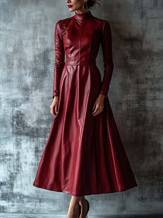 Women's Vintage Long Sleeve Leather Maxi Dress