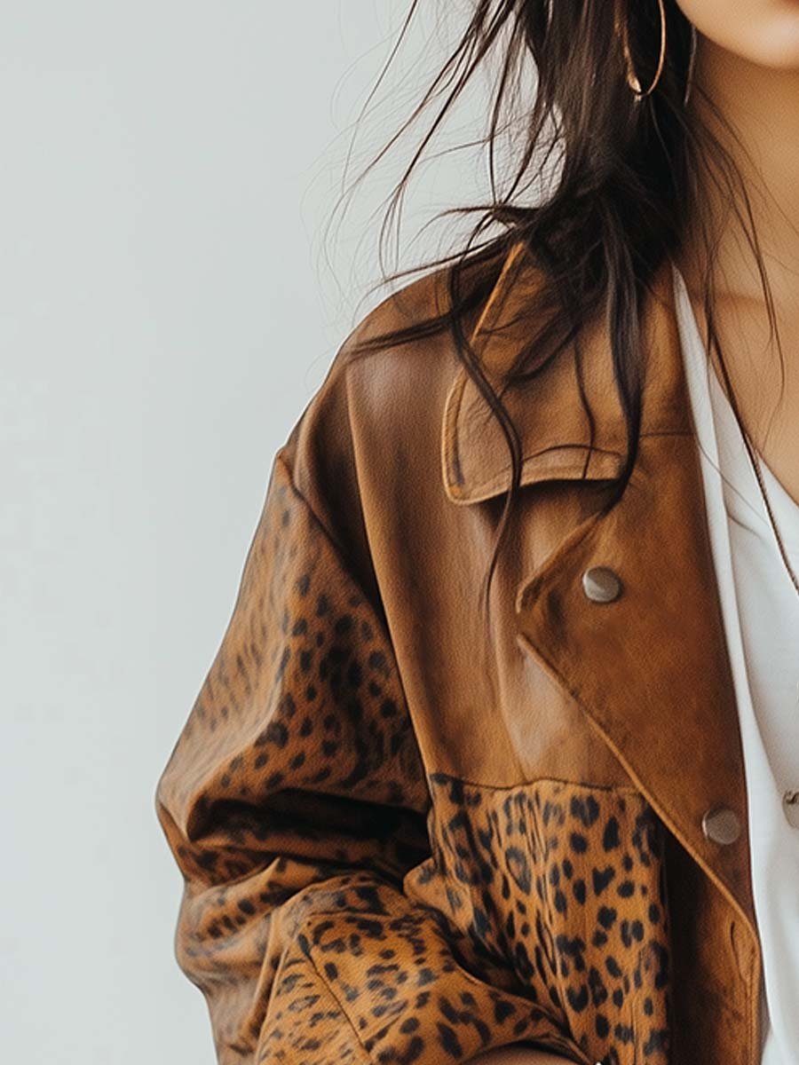 Women's Vintage Leopard Leather Jacket