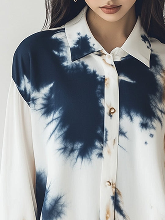 Artistic Tie-Dye Blouse with Flared Sleeves