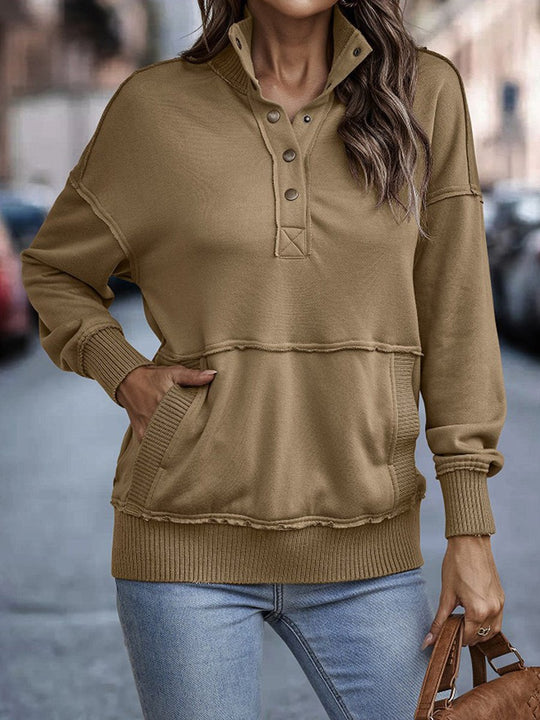 Fashion Pocket Design Long Sleeve Button Sweatshirt