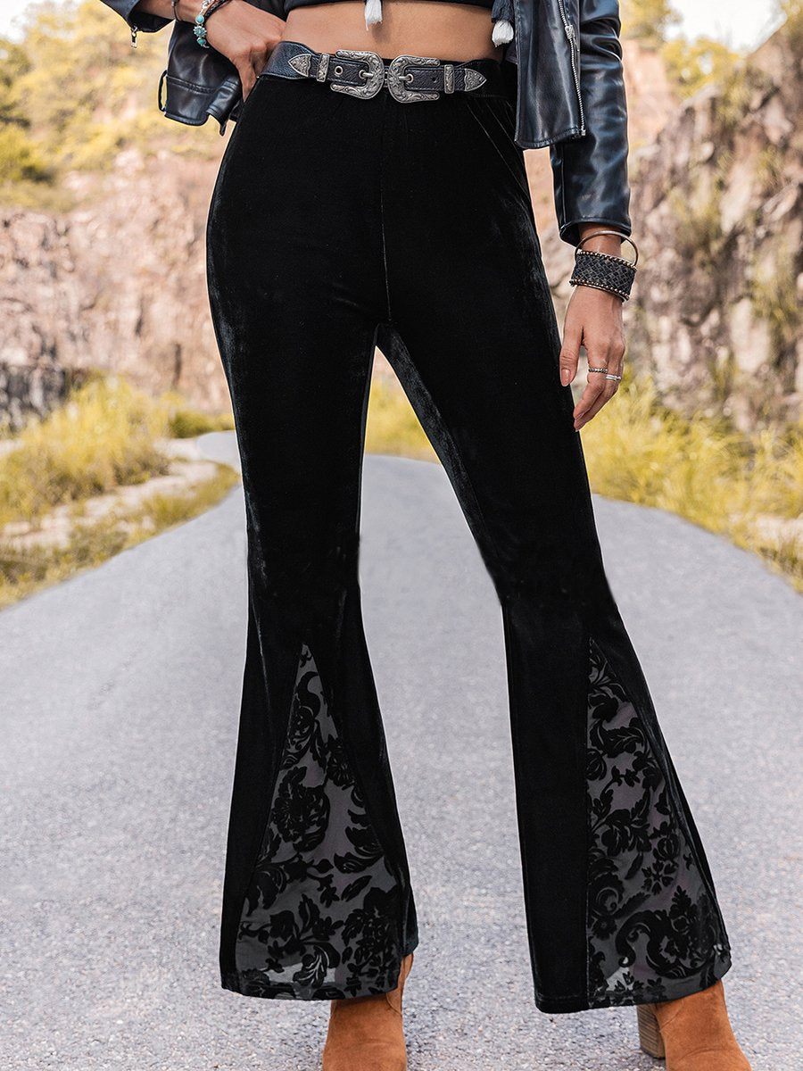 Chic High-waisted Lace Patchwork Slim-fit Flared Pants