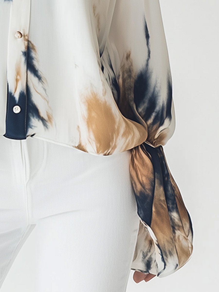 Artistic Tie-Dye Blouse with Flared Sleeves