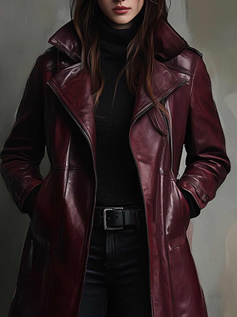 Casual Retro Loose Long Leather Jacket