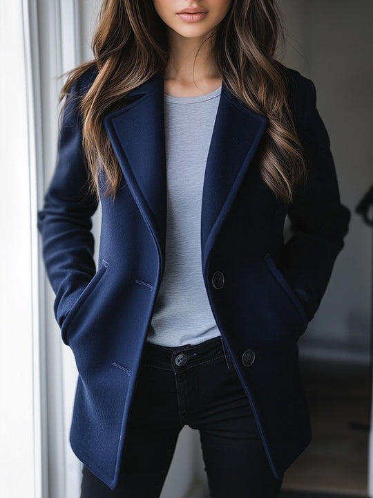 Classic Retro Loose-Fit Blue Double-Faced Wool Coat