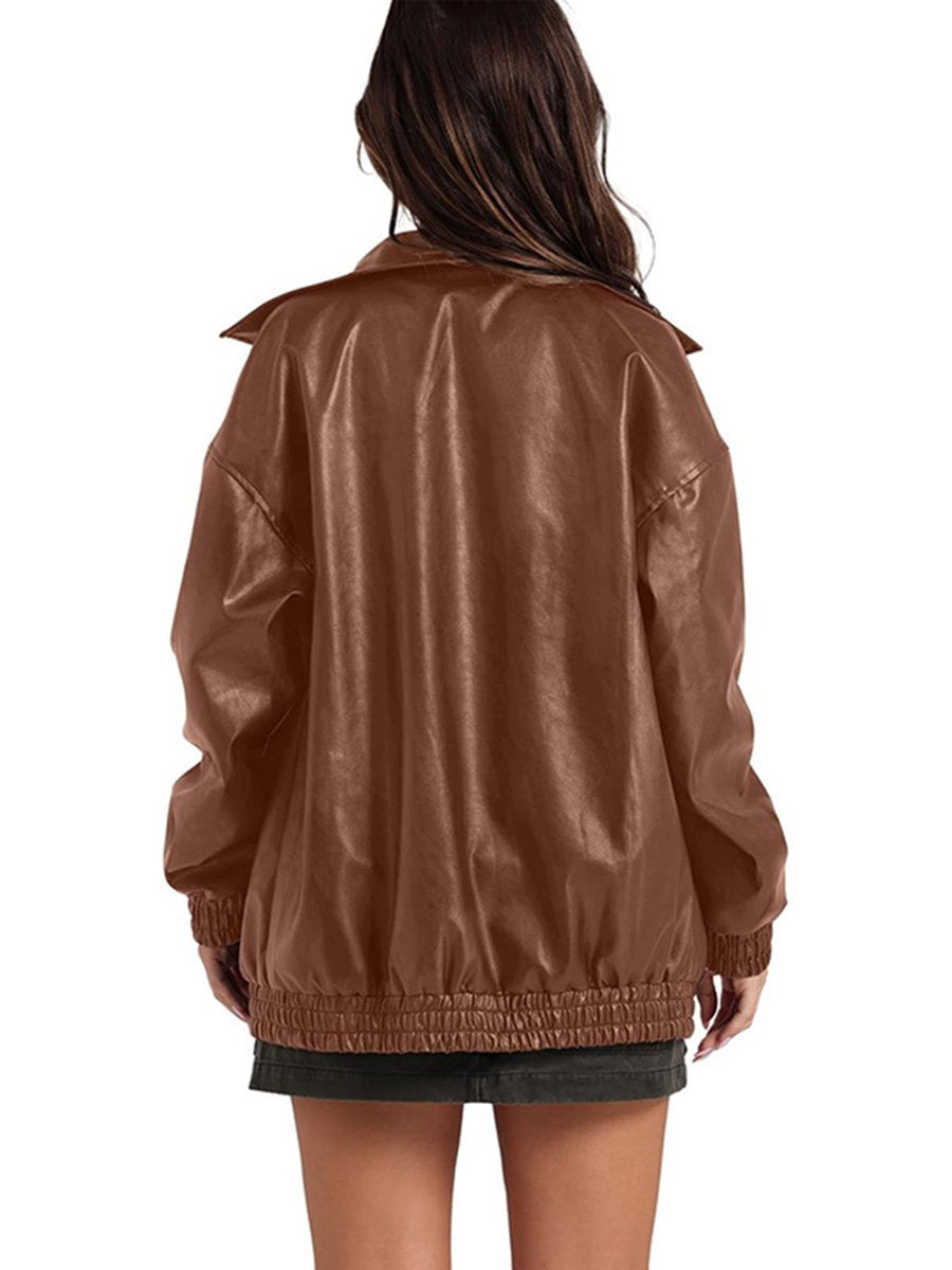 Trendy Versatile Lapel Relaxed Short Leather Jacket