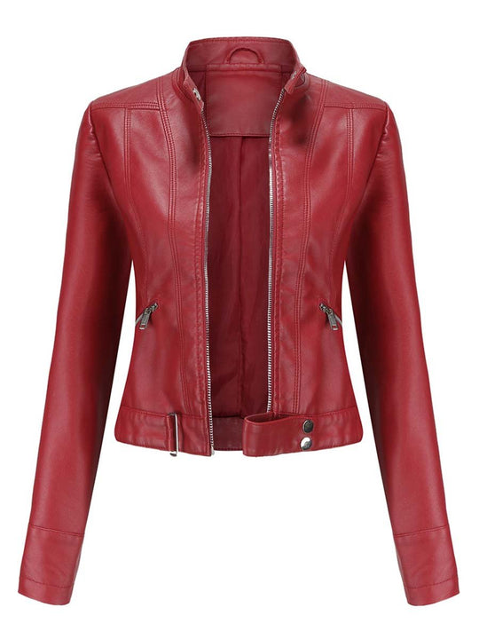 Women's Stand Collar Leather Jacket