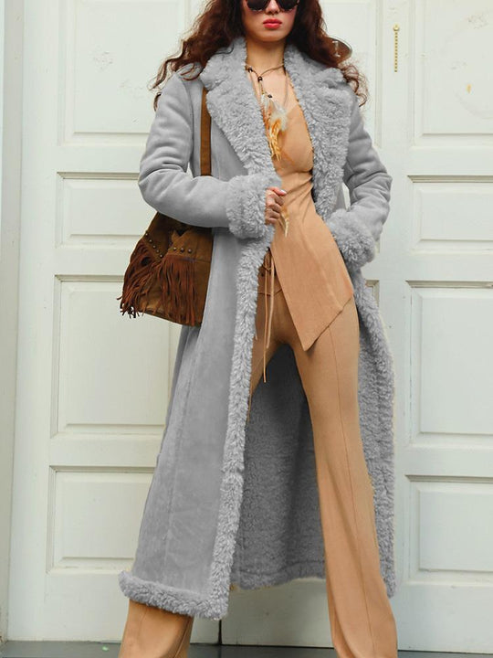 Stylish Windproof Fur Lined Thick Suede Long Coat