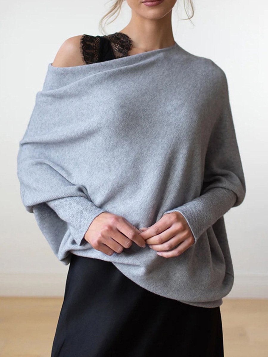 Solid Color Round Neck Comfortable Temperament Knitted Pleated Pullover