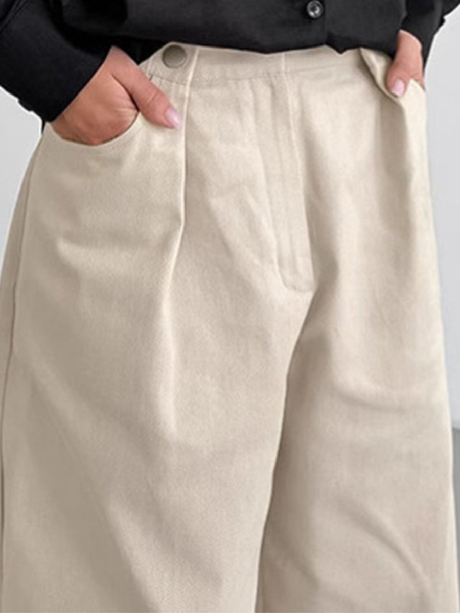 Fashionable Loose Casual Khaki High Waist Wide Leg Pants