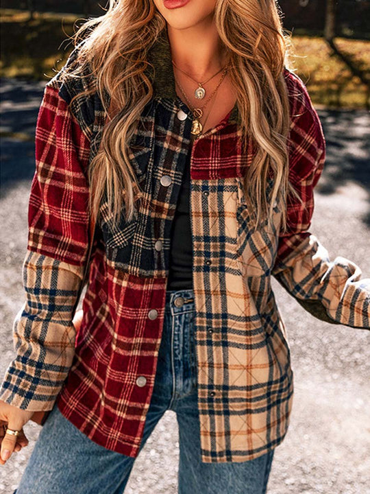 Women's Casual Plaid Colorblock Jacket