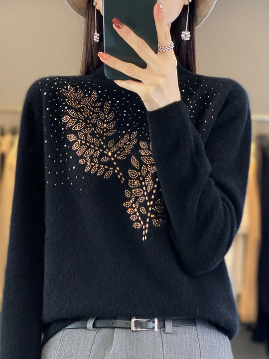 Fashionable Loose Rhinestone Long-sleeved Pullover Sweater