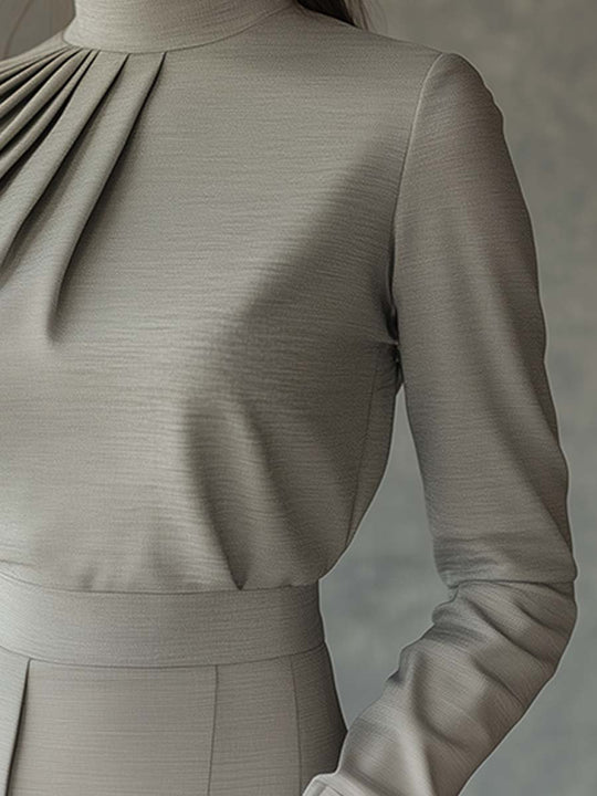 Pleated Grace High-Neck Modern Blouse