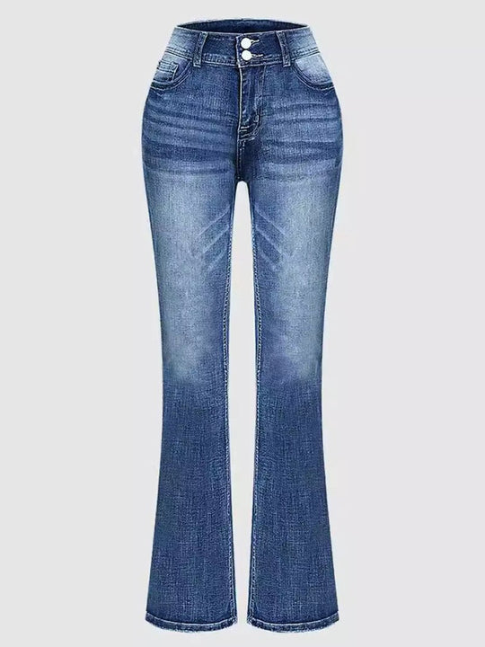 Fashionable and Versatile Elastic Embroidered Bootcut Jeans