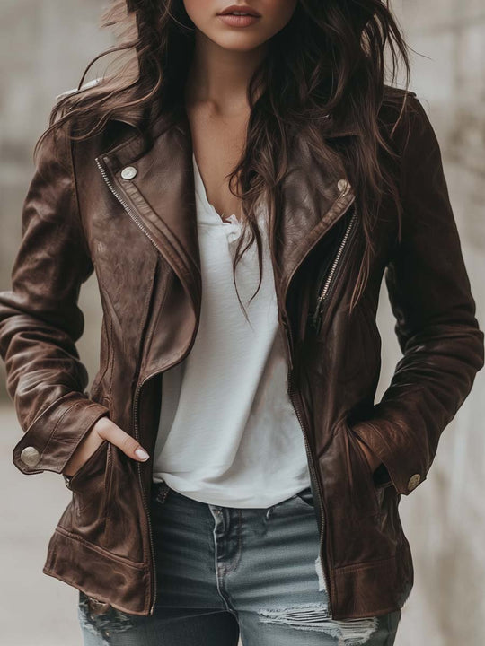 Women's Lapel Vintage Leather Jacket