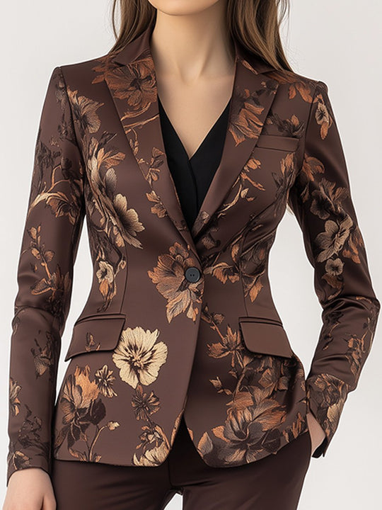 Commuter Lapel Satin Print Slim-fit Blazer