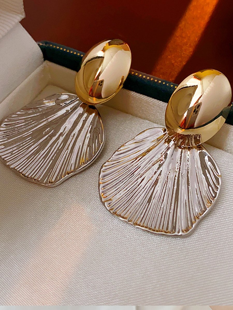 Real Gold and Silver Needle Wrinkled Shell Metal Earrings