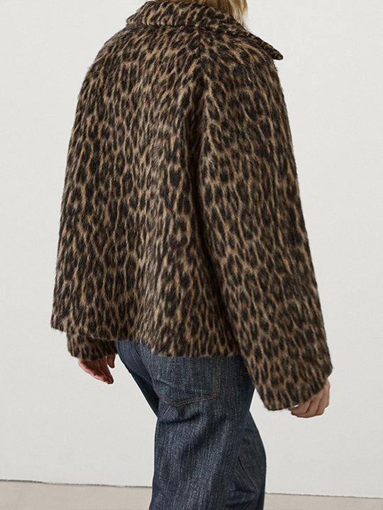 Lapel Leopard Fur Cropped Jacket