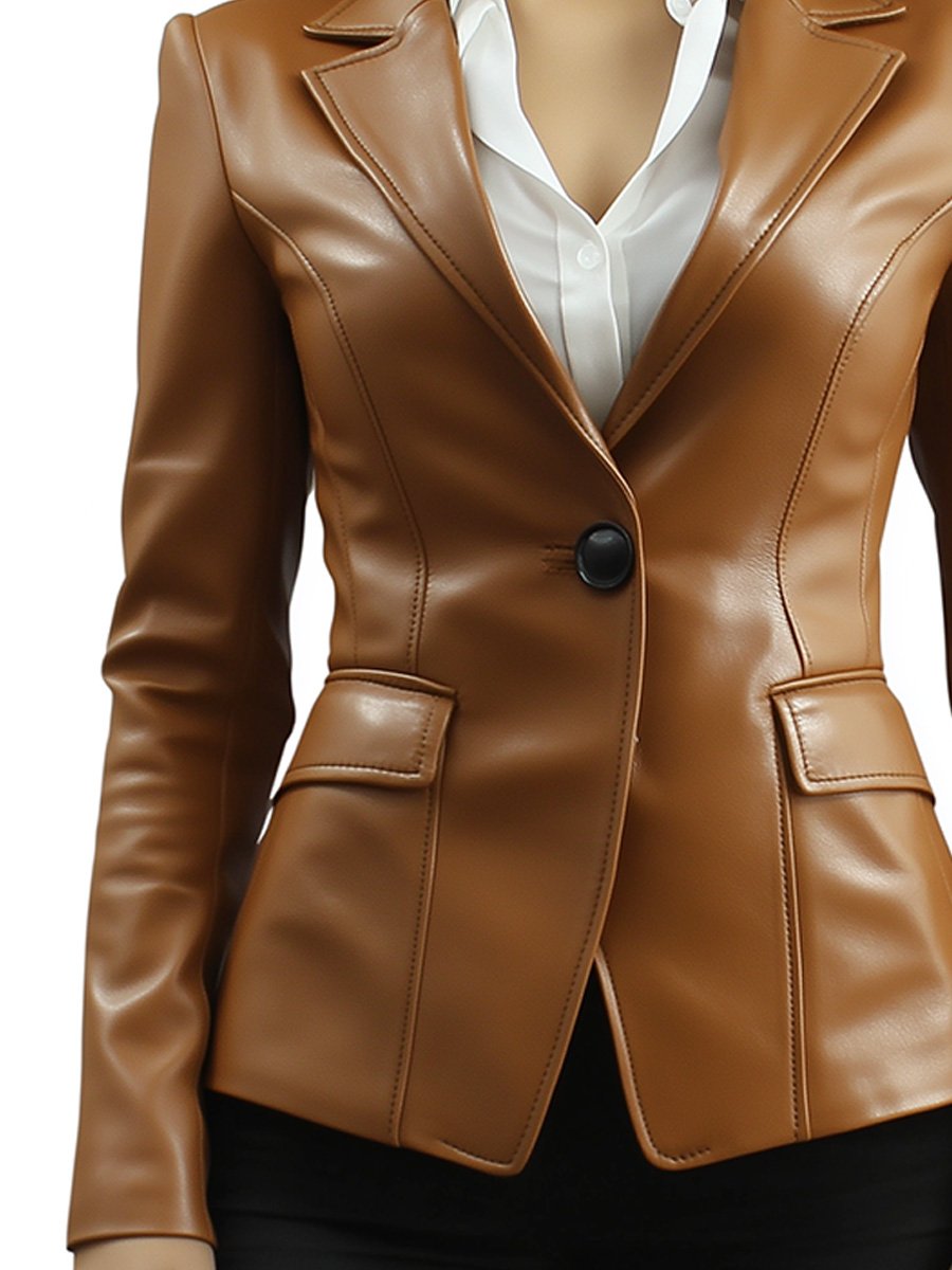 Brown Vintage Lapel Leather Blazer