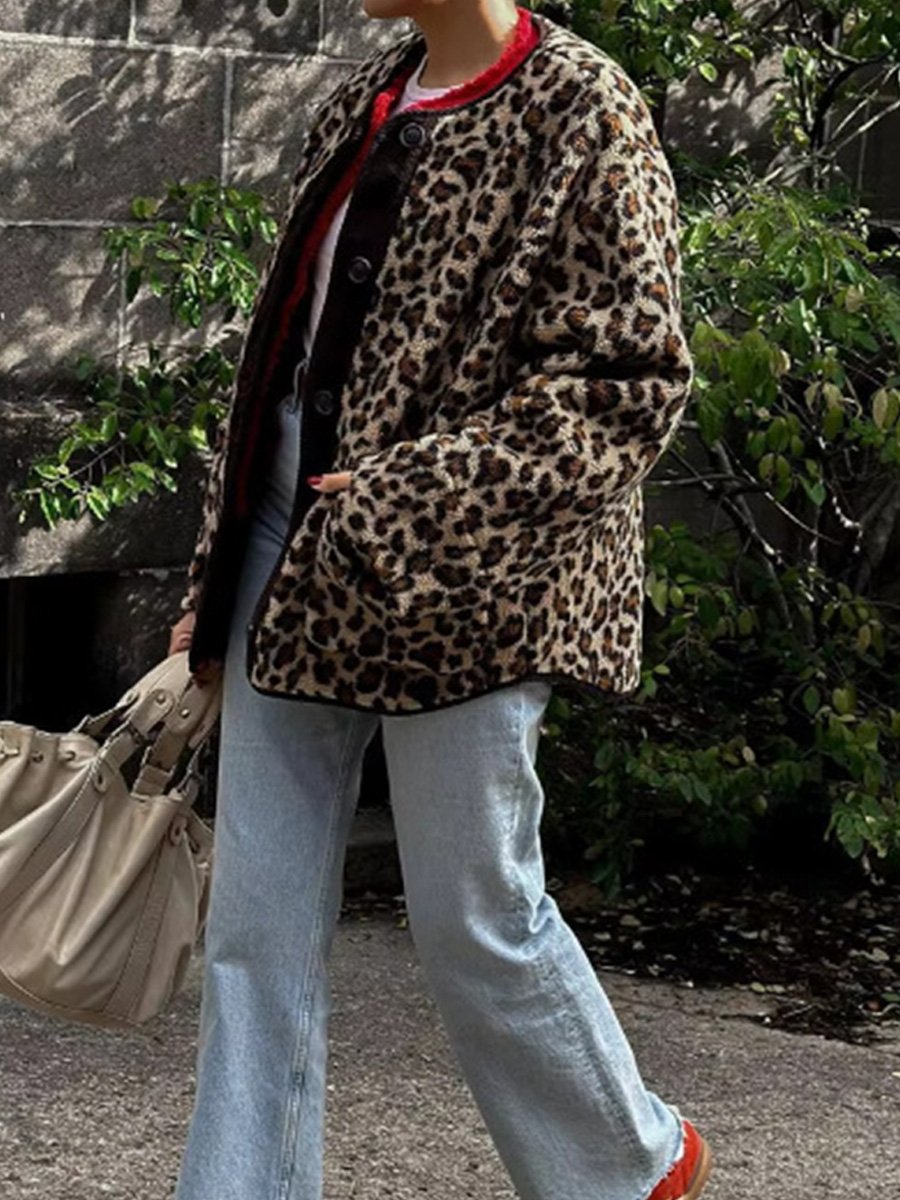 Fashion Leopard Print Casual Loose Plush Jacket