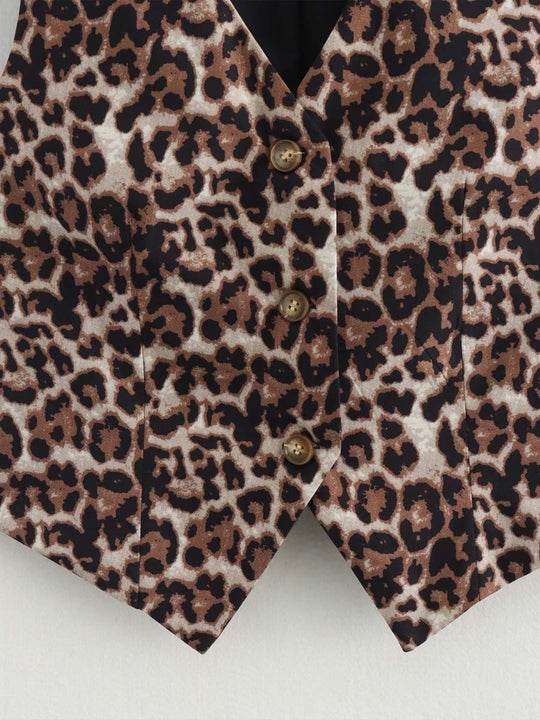 Women's Leopard Print V-Neck Casual Waistcoat