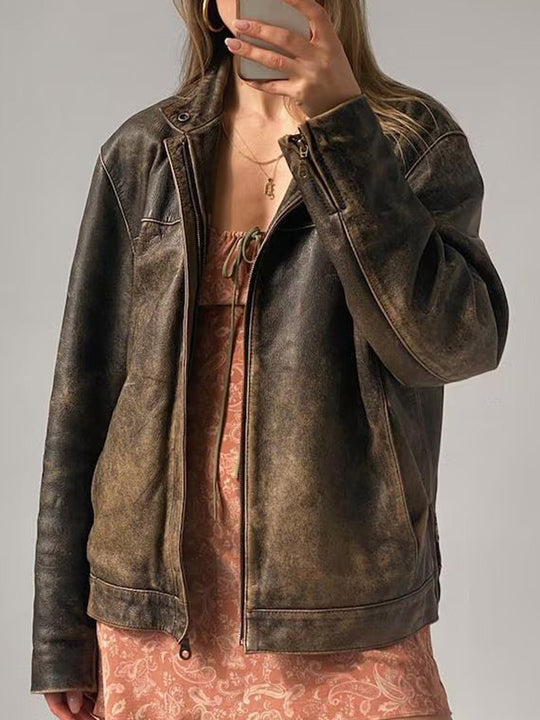 Casual Vintage Leather Pocket Jacket