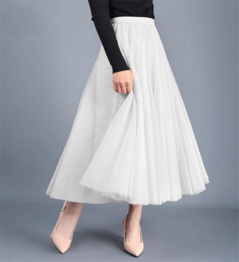 Elegant Elastic Waist Solid Color Chiffon Pleated A-Line Midi Skirt